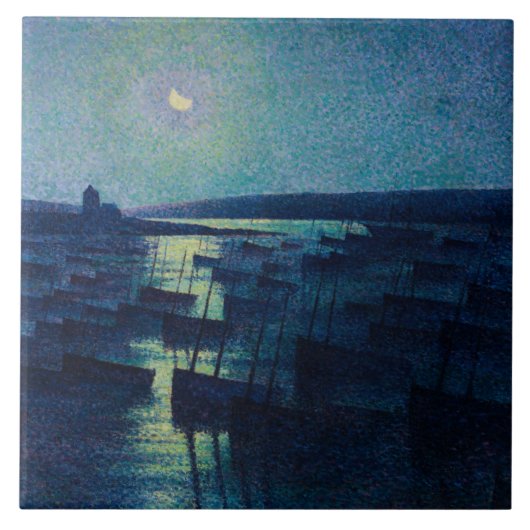 Fischerboote im Mondlicht (Camaret, Frankreich) Fliese (Vorderseite)