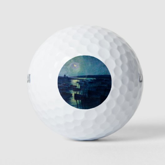 Fischerboote im Mondlicht (Camaret, Frankreich) Golfball (Vorderseite)