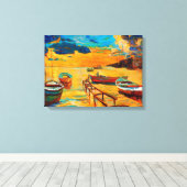 Fischerboote und Ozeane bei Sonnenuntergang Leinwanddruck (Insitu (Holzboden))