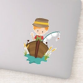 Fischerbote, Fischer, Angelrute, Orangefarbenes Ha Aufkleber