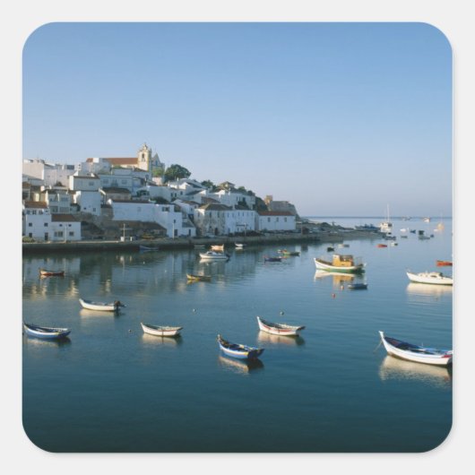 Fischerdorf Ferragudo, Algarve, Portugal 2 Quadratischer Aufkleber (Vorderseite)