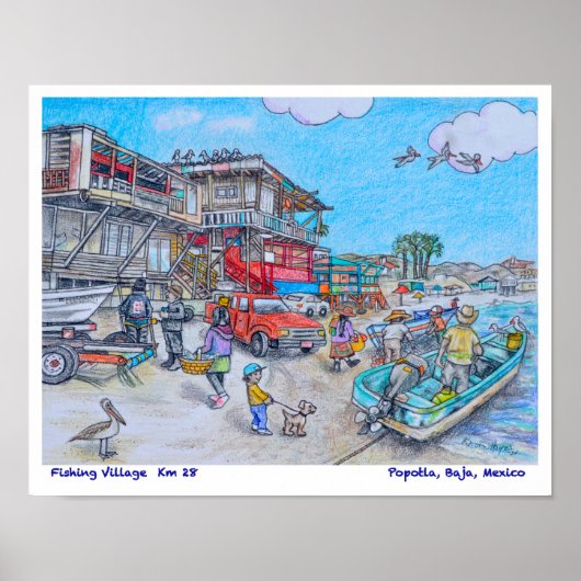 Fischerdorf in Popotla, Baja, Mexiko Poster (Vorne)