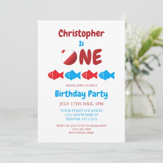 Fischerei 1. Geburtstag Einladung (Stehend Vorderseite)