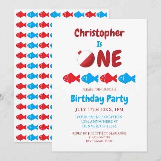 Fischerei 1. Geburtstag Einladung (Vorne/Hinten)