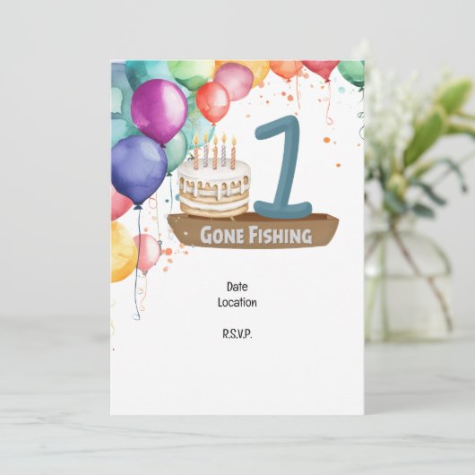 Fischerei 1. Geburtstag Einladung (Stehend Vorderseite)