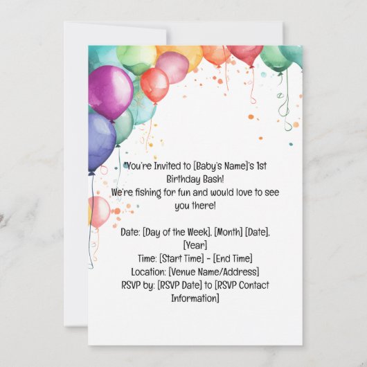Fischerei 1. Geburtstag Einladung (Rückseite)