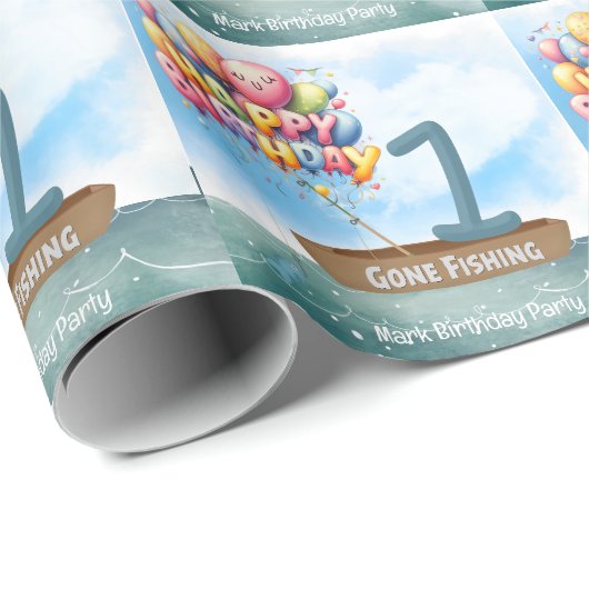 Fischerei 1. Geburtstag Geschenkpapier (Rolleneckpunkt)