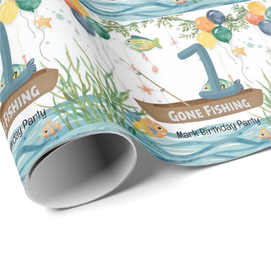 Fischerei 1. Geburtstag Geschenkpapier (Rolleneckpunkt)