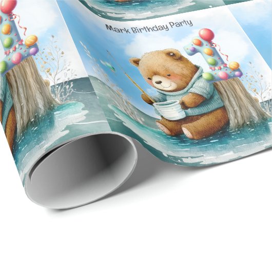 Fischerei 1. Geburtstag Geschenkpapier (Rolleneckpunkt)