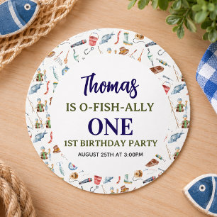 Fischerei 1. Geburtstag   O-Fisch-ally One Party Runder Aufkleber