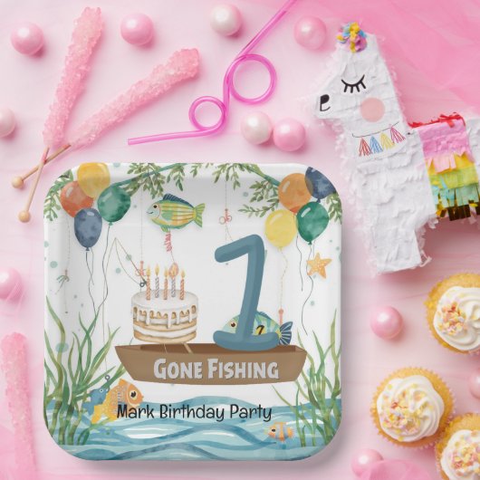 Fischerei 1. Geburtstag Pappteller (Party)