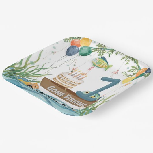 Fischerei 1. Geburtstag Pappteller (Gewinkelt)