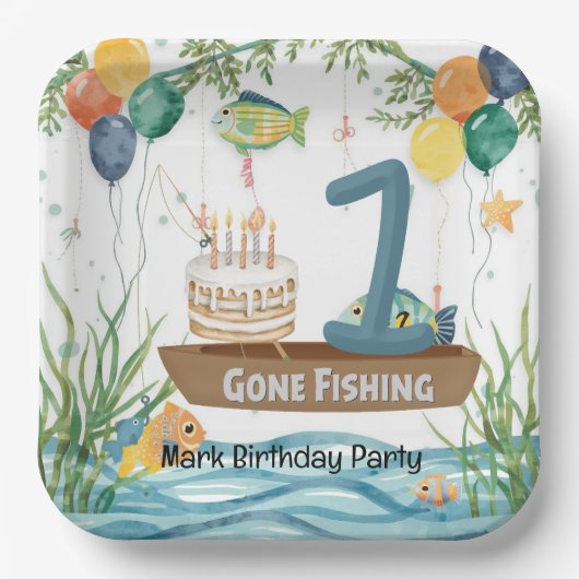 Fischerei 1. Geburtstag Pappteller (Vorderseite)