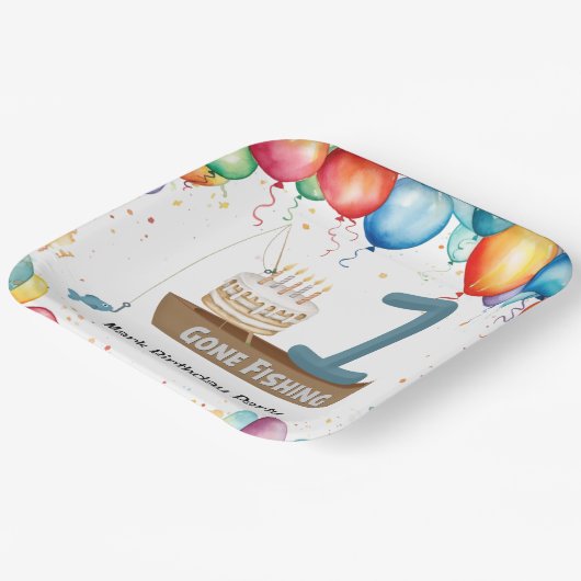 Fischerei 1. Geburtstag Pappteller (Gewinkelt)