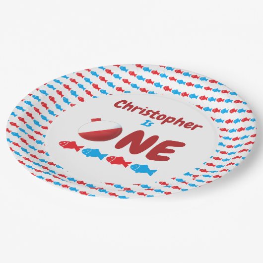 Fischerei 1. Geburtstag Pappteller (Schrägansicht)