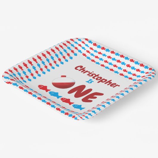 Fischerei 1. Geburtstag Pappteller (Gewinkelt)