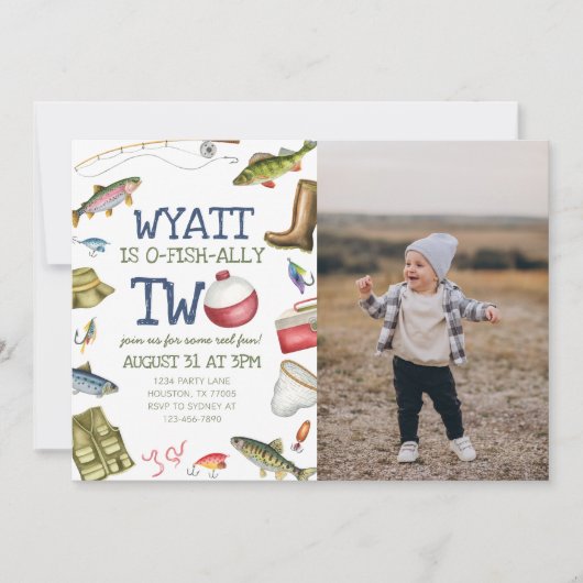 Fischerei 2. Geburtstag Foto Einladung (Vorderseite)
