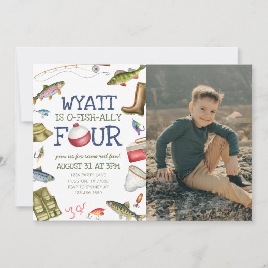 Fischerei 4. Geburtstag Foto Einladung (Vorderseite)
