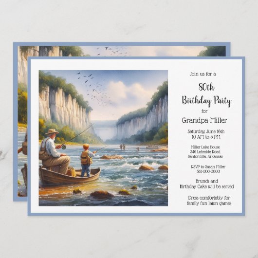 Fischerei 50. Geburtstag Einladung (Vorne/Hinten)