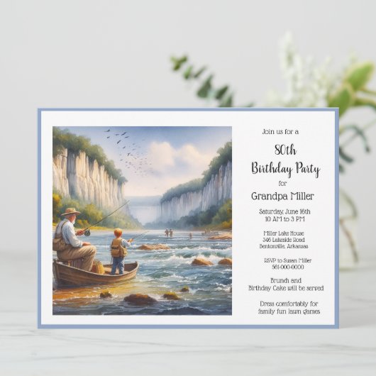 Fischerei 50. Geburtstag Einladung (Stehend Vorderseite)