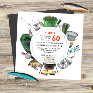 Fischerei 60. Geburtstag Fischer Outdoors Camping Einladung