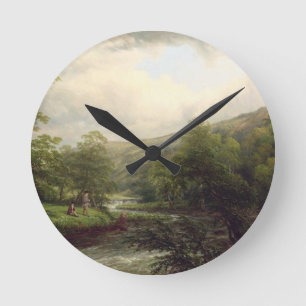 Fischerei auf dem Dee, 1861 (Öl auf Leinwand) Runde Wanduhr