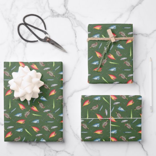 Fischerei auf Waldgrün Geschenkpapier Set (Vorderseite)
