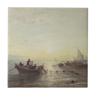 Fischerei bei Sonnenaufgang vor der Küste bei Mars Fliese