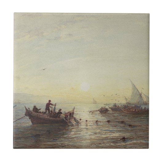 Fischerei bei Sonnenaufgang vor der Küste bei Mars Fliese (Vorderseite)
