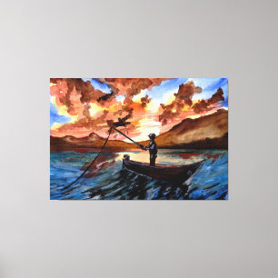 Fischerei bei Sonnenuntergang Leinwanddruck