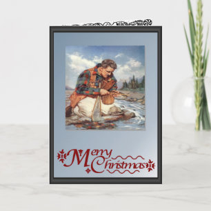 Fischerei durch den Fluss Feiertagskarte