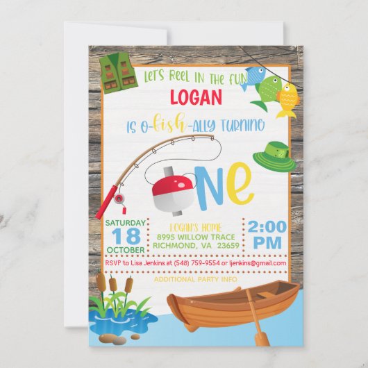 Fischerei Einladung zum ersten Geburtstag (Vorderseite)