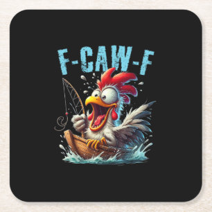 Fischerei F-Caw-F Lustiges Huhn Schrei Humor Rechteckiger Pappuntersetzer