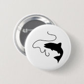 Fischerei, Fisch und Haken Button (Vorne & Hinten)