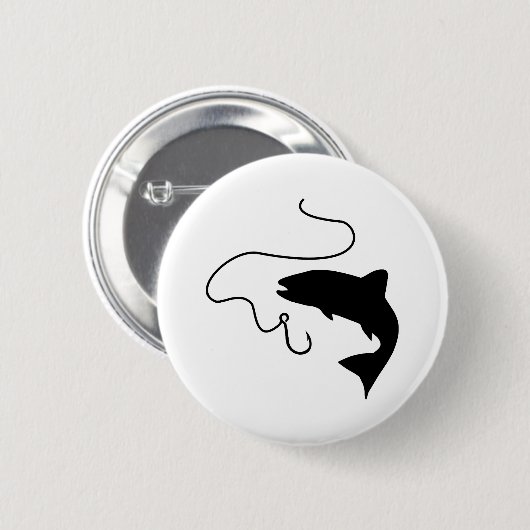 Fischerei, Fisch und Haken Button (Vorne & Hinten)