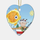 Fischerei, Fischer - Personalisierter Cartoon Keramikornament (Links)