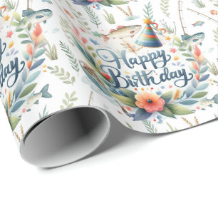 Fischerei Geburtstag Thema mit Text Alles Gute zum Geschenkpapier
