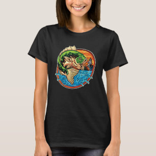 Fischerei Grafik Großmäuliger Barsch Fisch Vintage T-Shirt