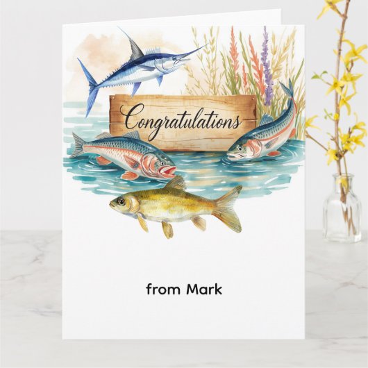 Fischerei-Gratulation für Angler Aquarell Karte (Gelbe Blume)