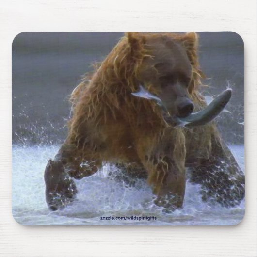 FISCHEREI GRIZZLICH BEAR & SALMON Wildlife Mousepa Mousepad (Vorne)