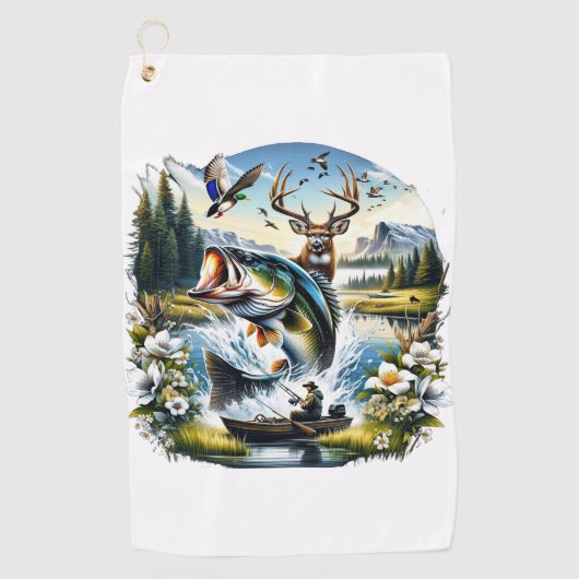 Fischerei, Hirsch, Entenjagd Golfhandtuch (Vorderseite)