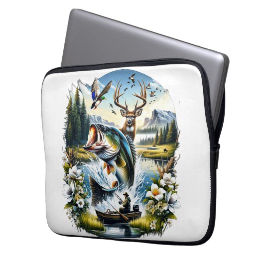Fischerei, Hirsch, Entenjagd Laptopschutzhülle (Vorderseite Links)