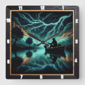 Fischerei im Dunkeln Quadratische Wanduhr (Vorderseite)