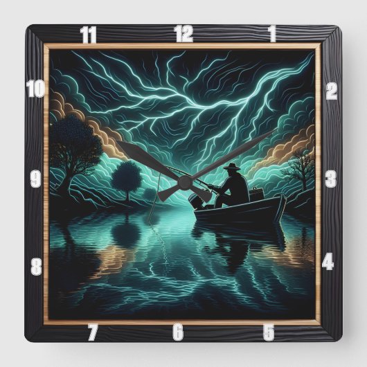 Fischerei im Dunkeln Quadratische Wanduhr (Vorderseite)