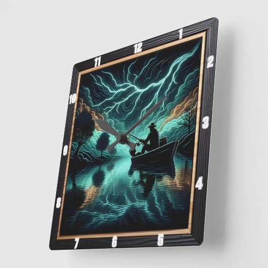 Fischerei im Dunkeln Quadratische Wanduhr (Winkel)