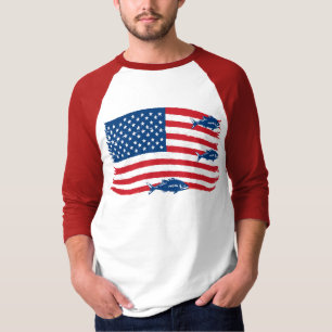 Fischerei im Vintage-Stil Amerikanische Flagge Rot T-Shirt