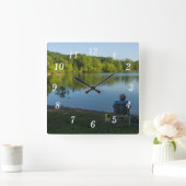 Fischerei in der Morgenmauer Quadratische Wanduhr (Zuhause)