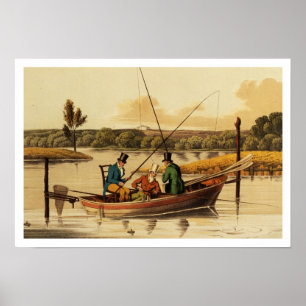 Fischerei in einem Stocherkahn, aquatinted von I. Poster