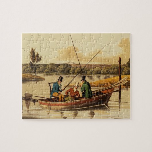 Fischerei in einem Stocherkahn, aquatinted von I. Puzzle (Horizontal)