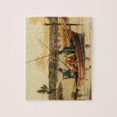 Fischerei in einem Stocherkahn, aquatinted von I. Puzzle (Vertikal)